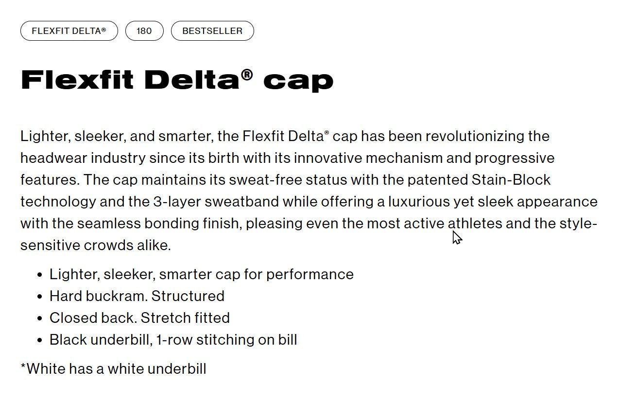 Flexfit Delta Cap #180DELTA description