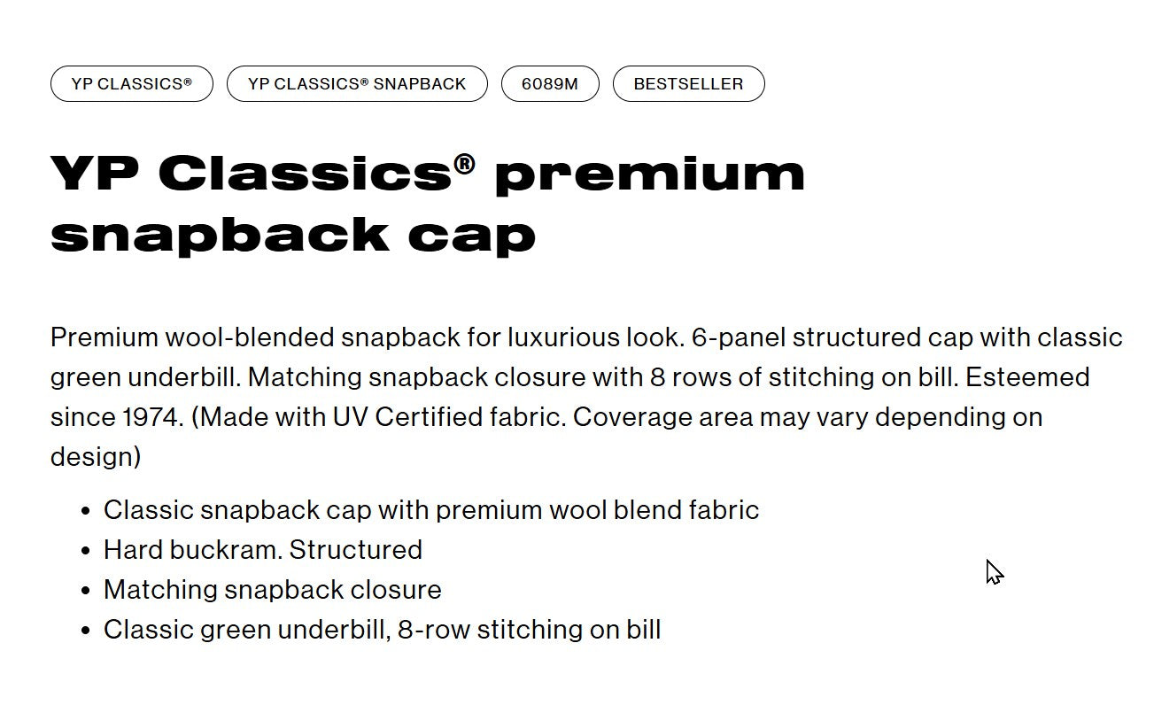YPCLASSICS 6 Panel Flat Bill Snapback Cap #6089M, 6089MT