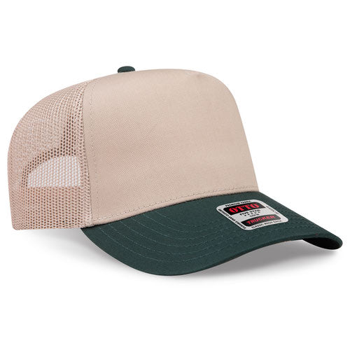 OTTO 32-285 5 Panel Structured Mesh Back Snapback Cap Dark Green Khaki