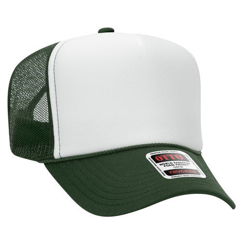OTTO 39-165 sponge foam mesh back trucker hat - White / Dark Green