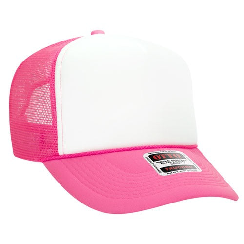 OTTO 39-165 sponge foam mesh back trucker hat - White / Hot Pink