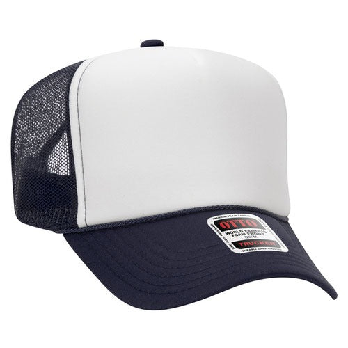 OTTO 39-165 sponge foam mesh back trucker hat - White / Navy