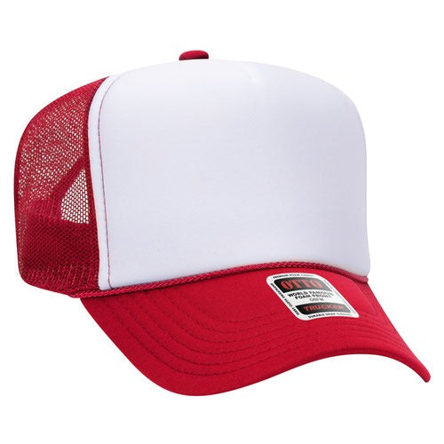OTTO 39-165 sponge foam mesh back trucker hat - White / Red