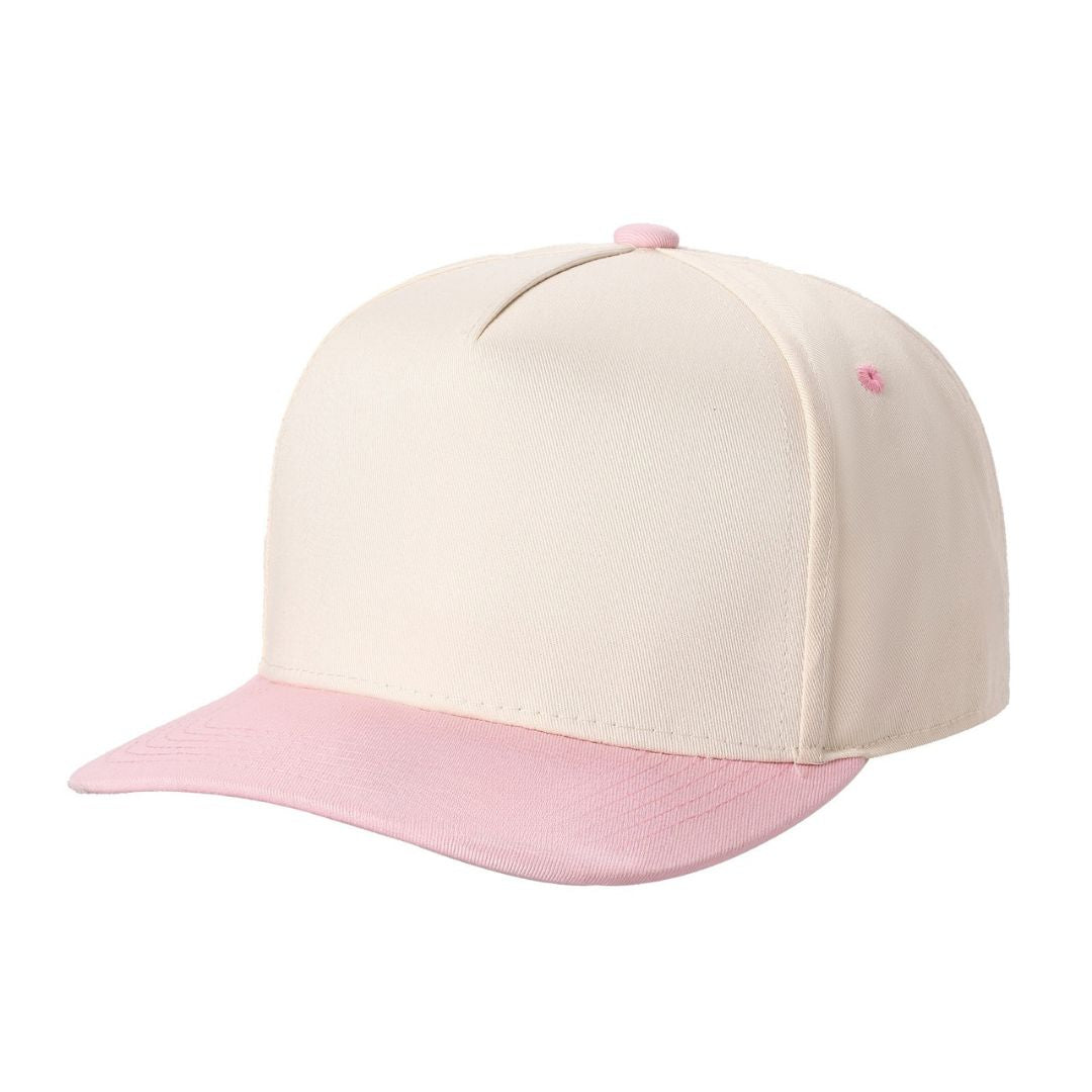 500 5 Panel Two-Tone Structured Snapback Cap Tan Baby Pink