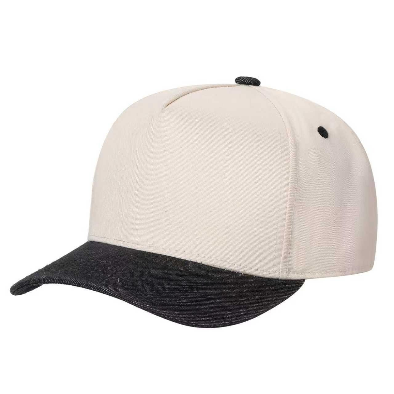 500 5 Panel Two-Tone Structured Snapback Cap Tan Black Denim