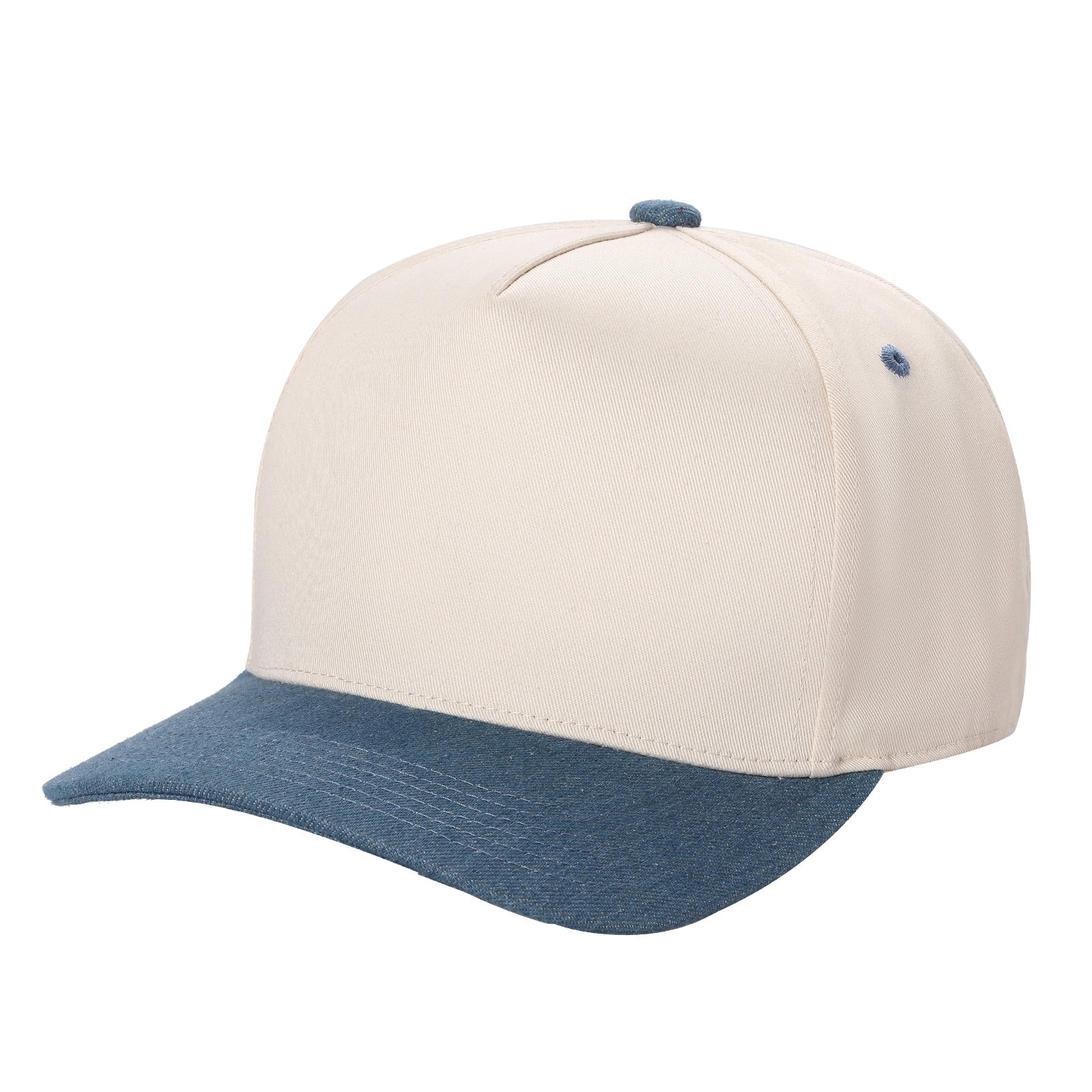 500 5 Panel Two-Tone Structured Snapback Cap Tan Blue Denim