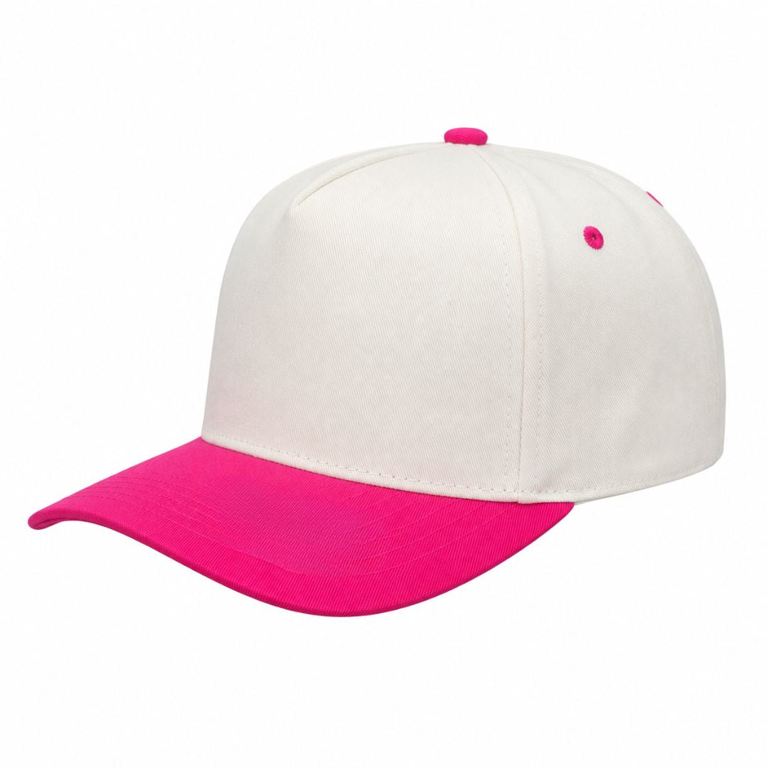500 5 Panel Two-Tone Structured Snapback Cap Tan Hot Pink