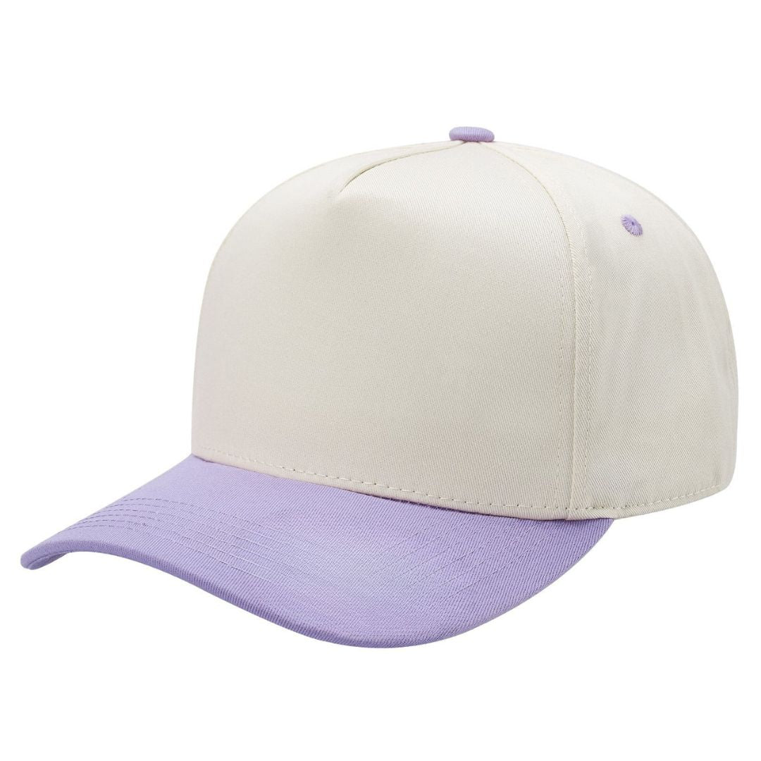 500 5 Panel Two-Tone Structured Snapback Cap Tan Lavender