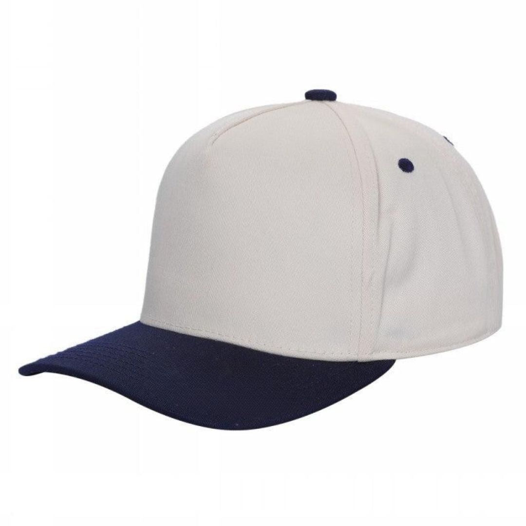 500 5 Panel Two-Tone Structured Snapback Cap Tan Navy