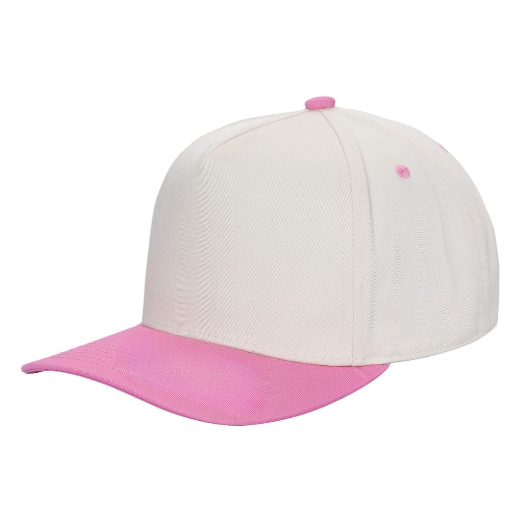 500 5 Panel Two-Tone Structured Snapback Cap Tan Pink