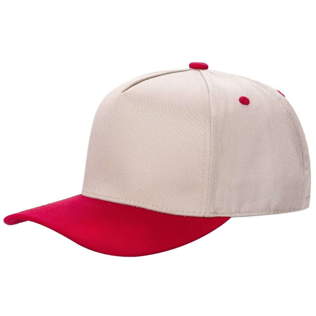 500 5 Panel Two-Tone Structured Snapback Cap Tan Red