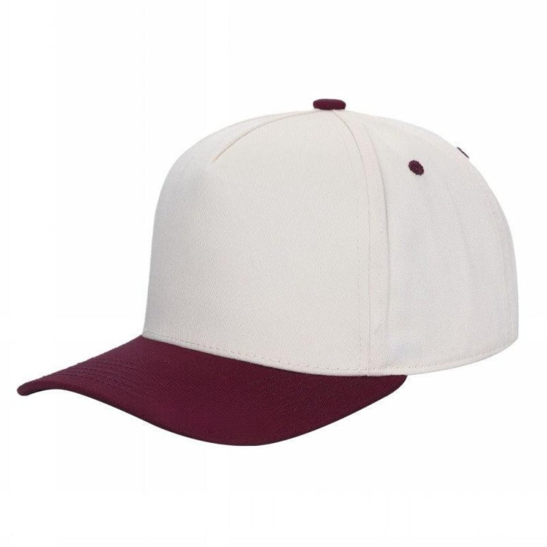 500 5 Panel Two-Tone Structured Snapback Cap Tan Wine
