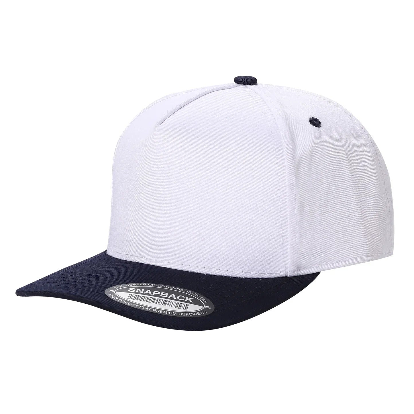 500 5 Panel Two-Tone Structured Snapback Cap White Navy
