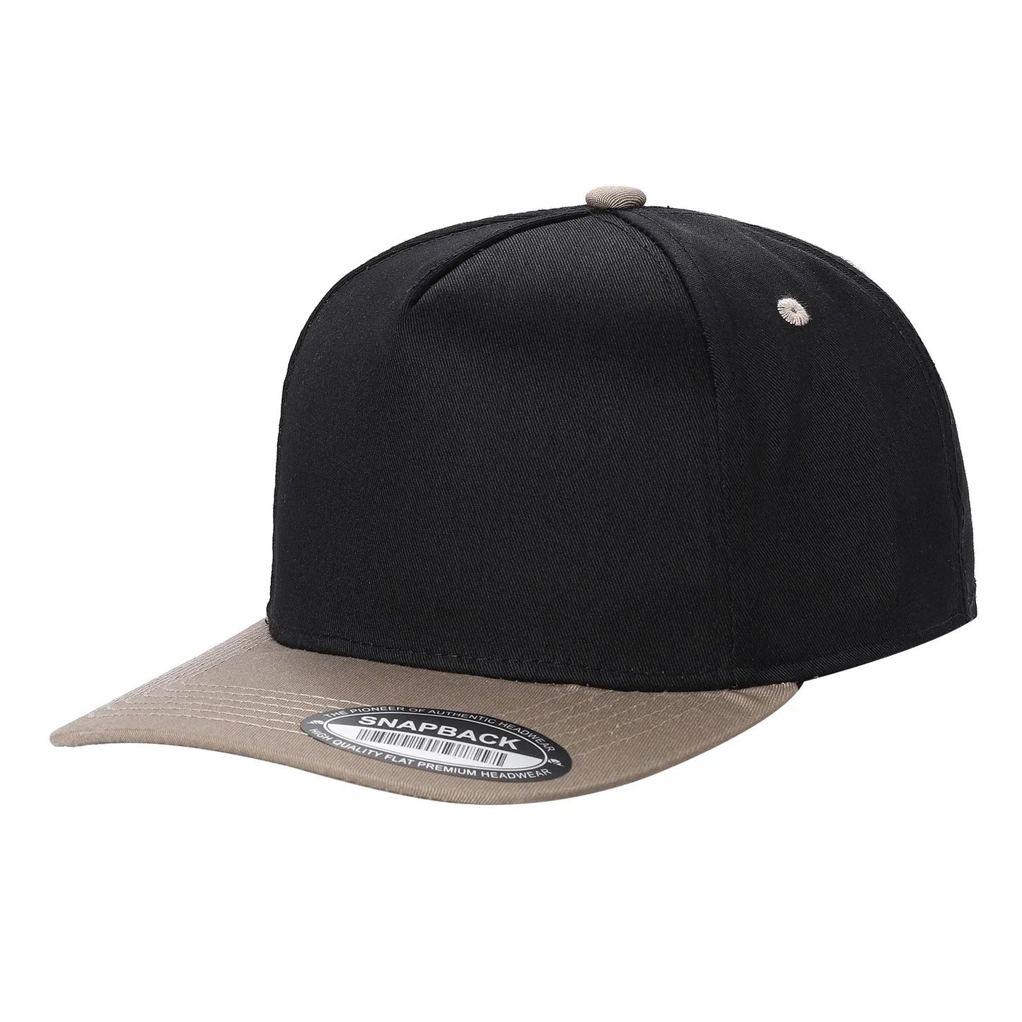 500 5 Panel Two-Tone Structured Snapback Cap Black Khaki