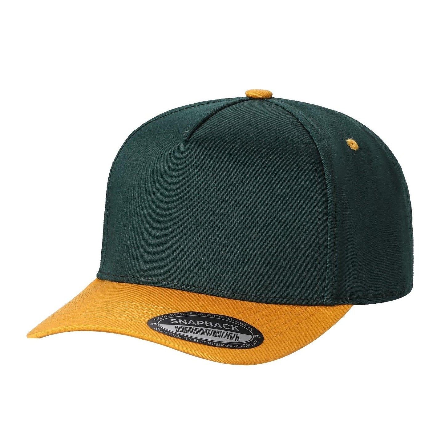 500 5 Panel Two-Tone Structured Snapback Cap Dark Green Gold