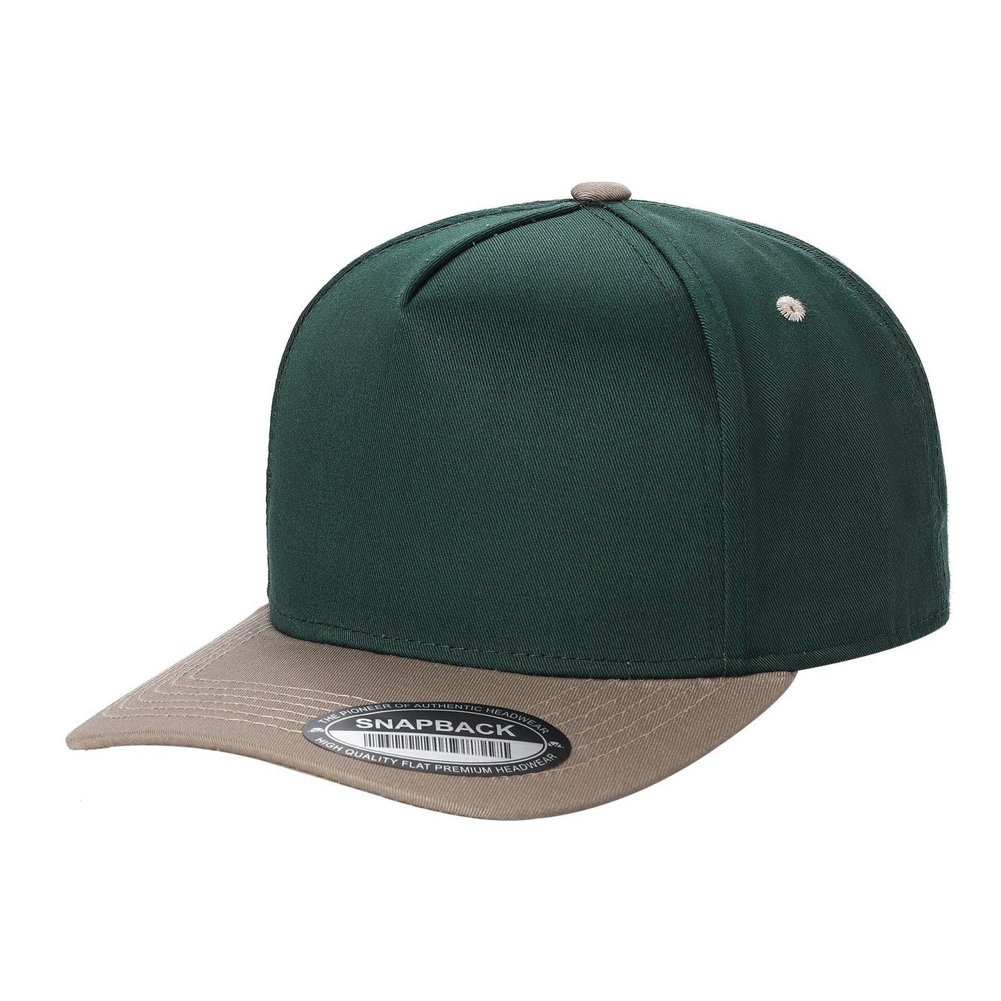 500 5 Panel Two-Tone Structured Snapback Cap Dark Green Khaki