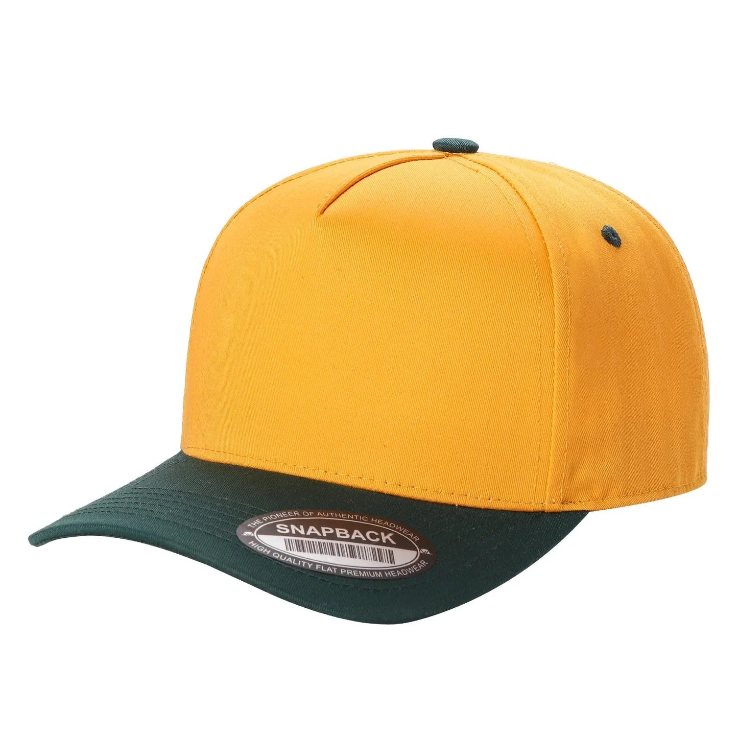 500 5 Panel Two-Tone Structured Snapback Cap Gold Dark Green