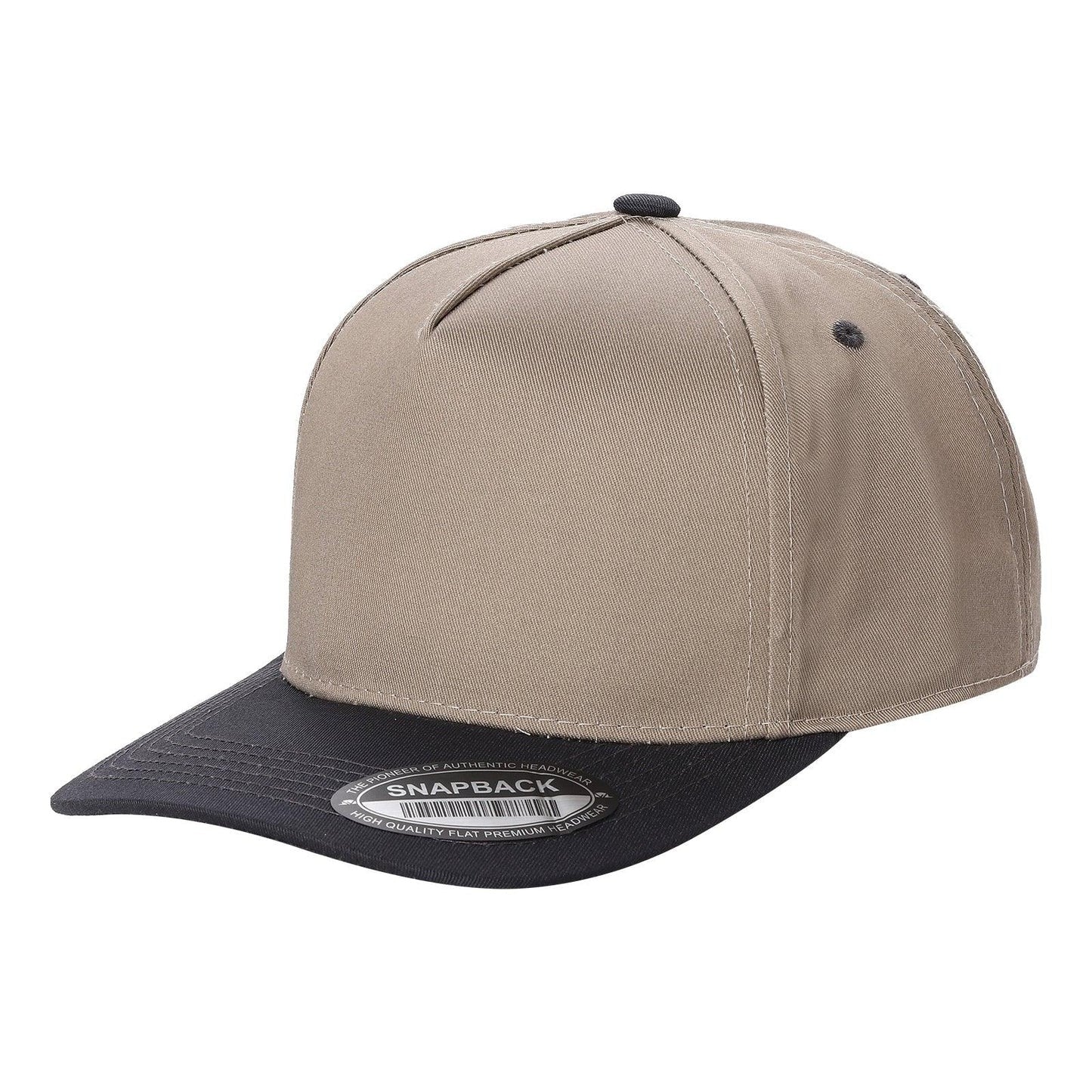 500 5 Panel Two-Tone Structured Snapback Cap Khaki Black