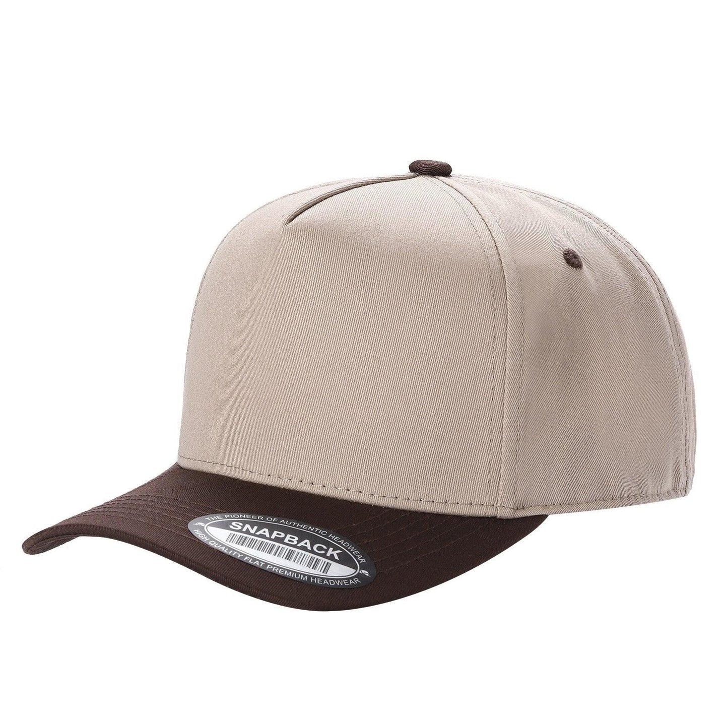 500 5 Panel Two-Tone Structured Snapback Cap Khaki Brown