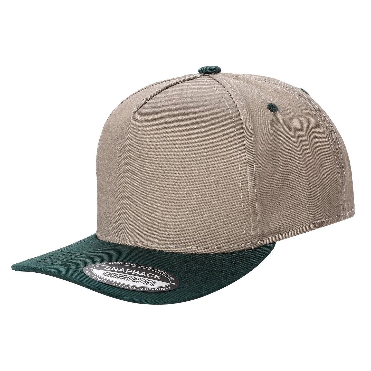 500 5 Panel Two-Tone Structured Snapback Cap Khaki Dark Green