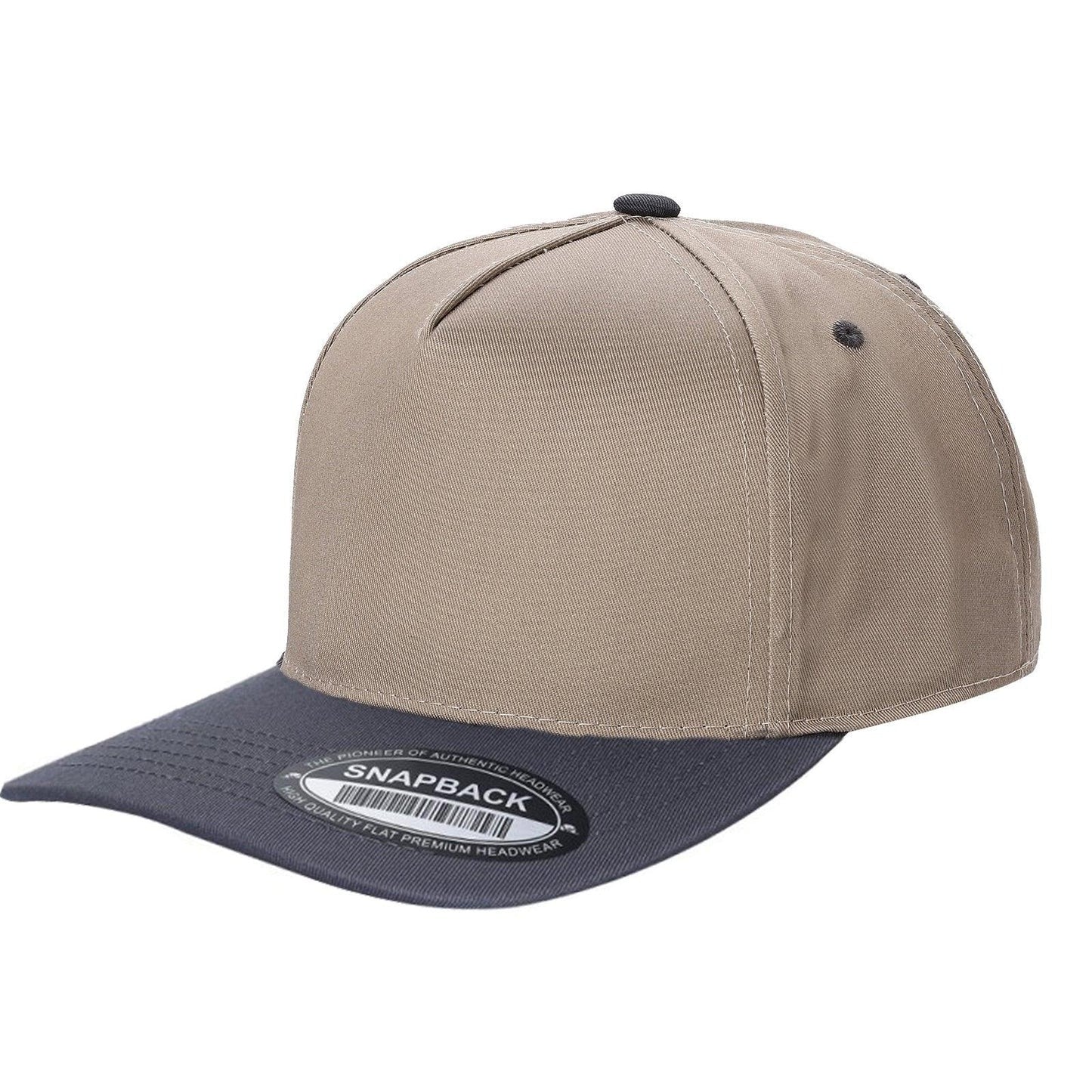 500 5 Panel Two-Tone Structured Snapback Cap Khaki Dark Grey