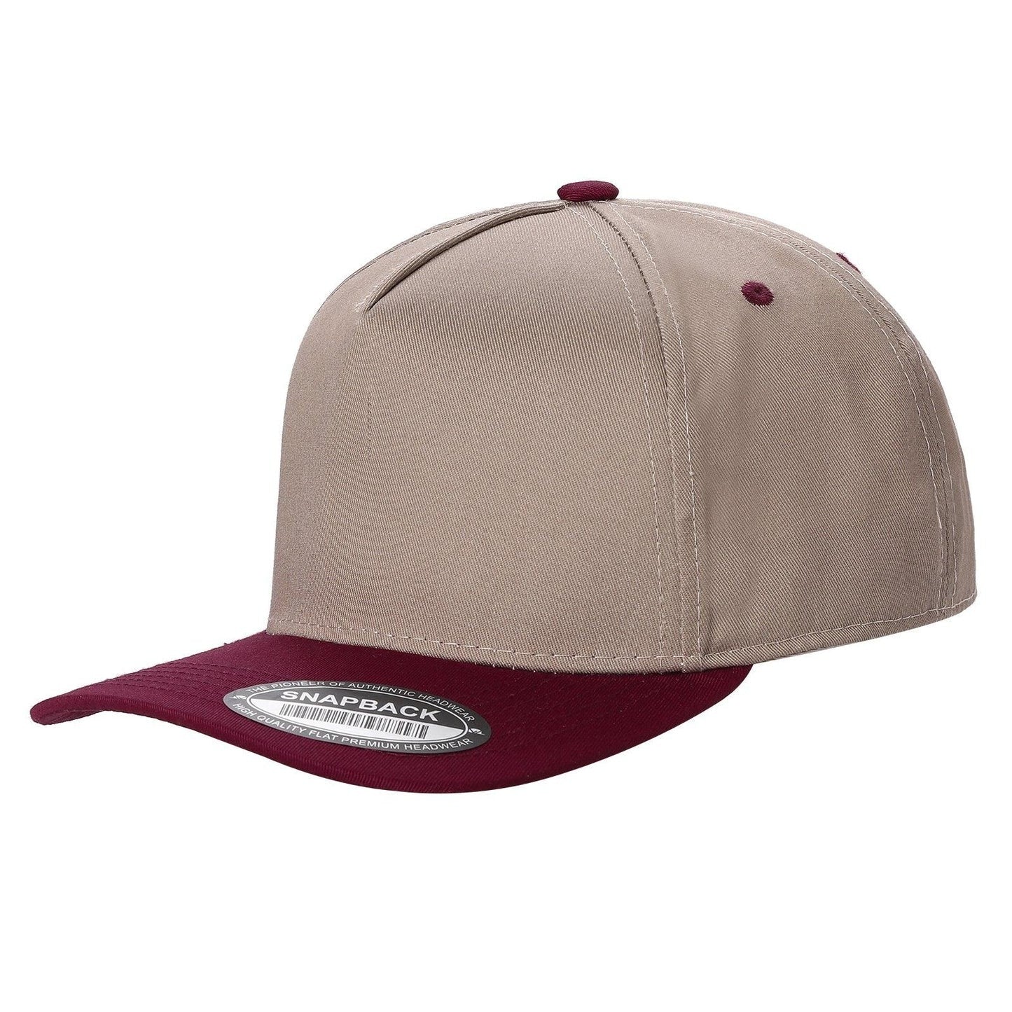 500 5 Panel Two-Tone Structured Snapback Cap Khaki Wine