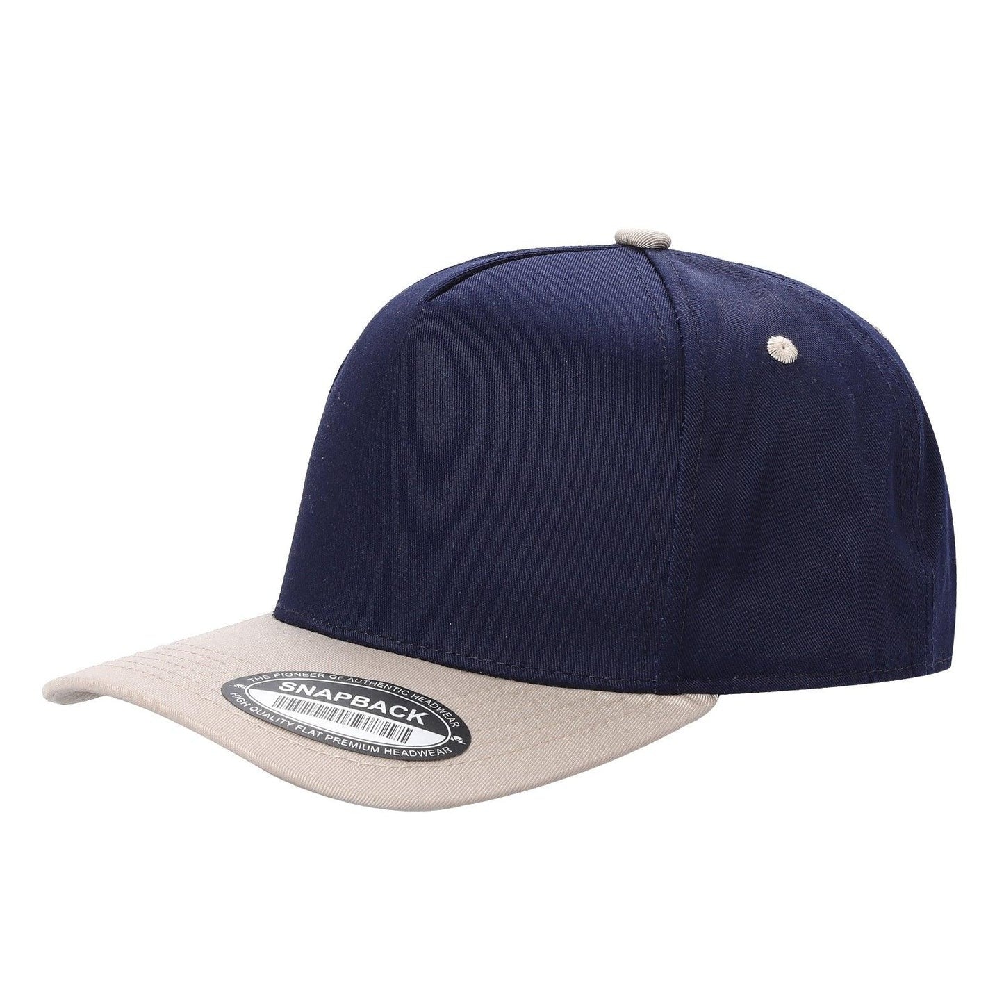 500 5 Panel Two-Tone Structured Snapback Cap Navy Khaki
