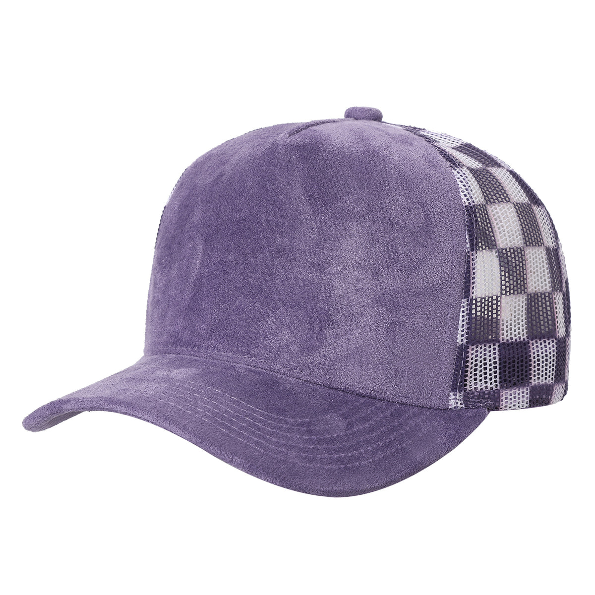 5 Panel Suede Cap with Checkered Mesh Snapback #502MC in PURPLE - Style 502MC | Pro Cap