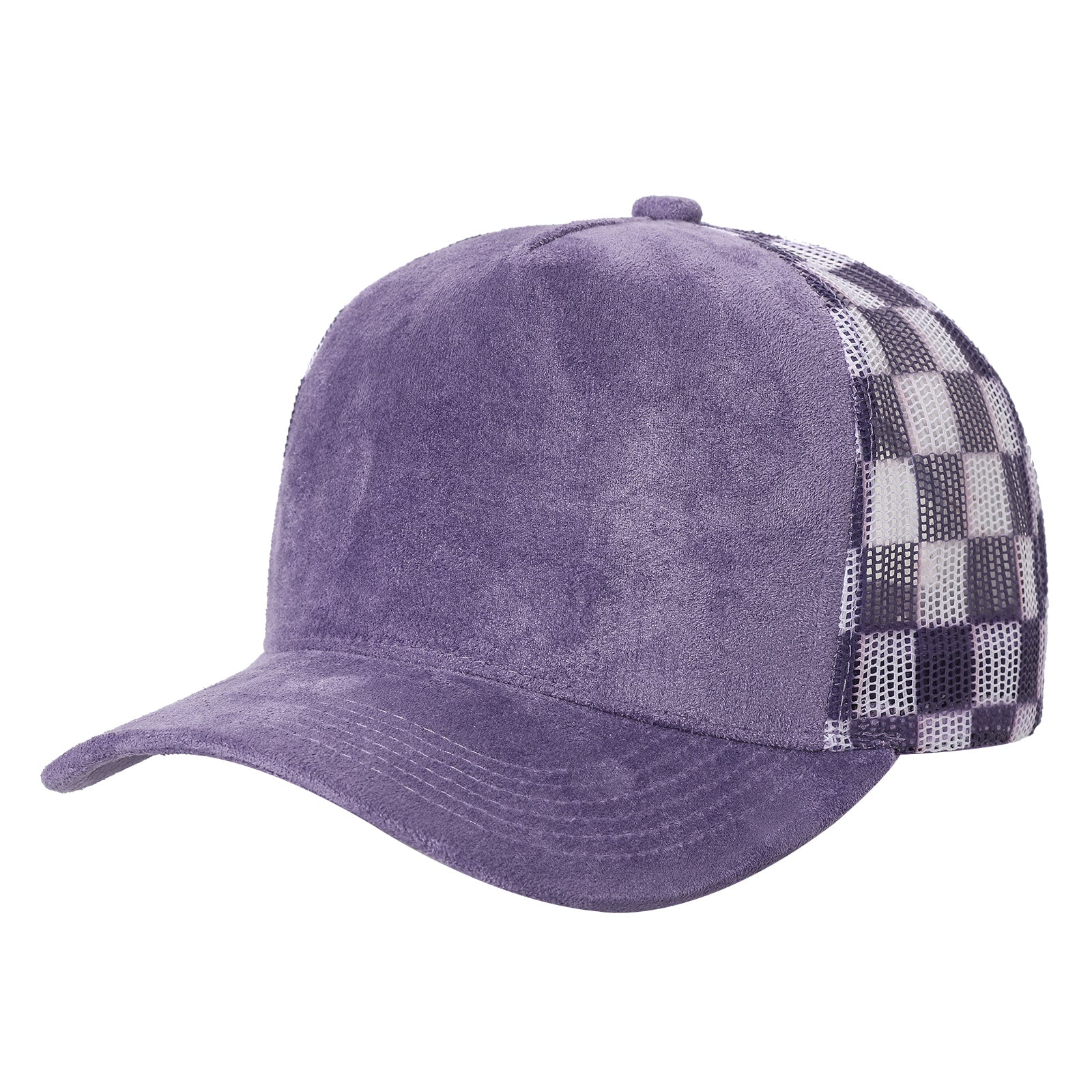 5 Panel Suede Cap with Checkered Mesh Snapback #502MC in PURPLE - Style 502MC | Pro Cap
