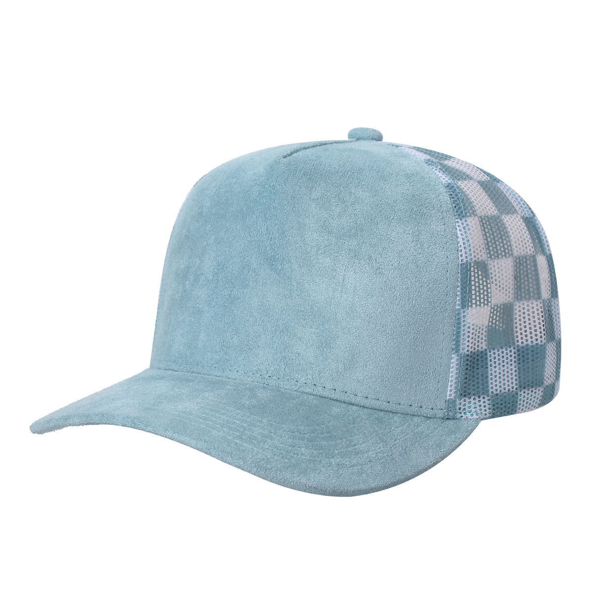 5 Panel Suede Cap with Checkered Mesh Snapback #502MC in SKY - Style 502MC | Pro Cap