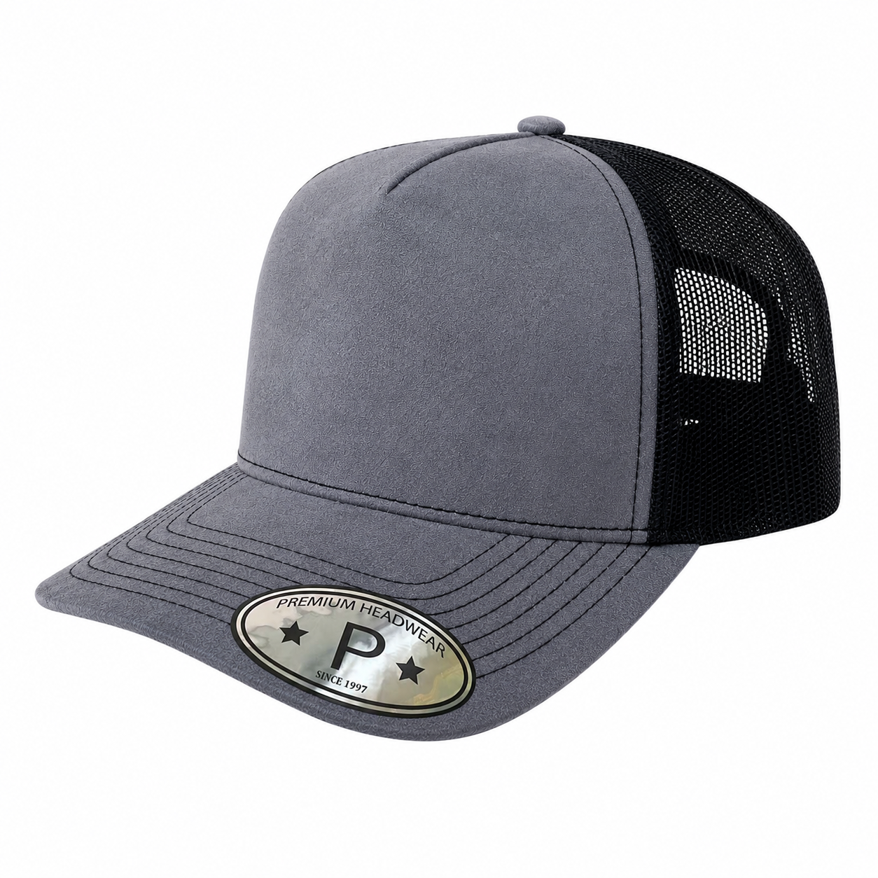 5 Panel Suede Front and Mesh Back Blank Snapback Cap #520 - Two Tone Grey Black wholesale blank hat