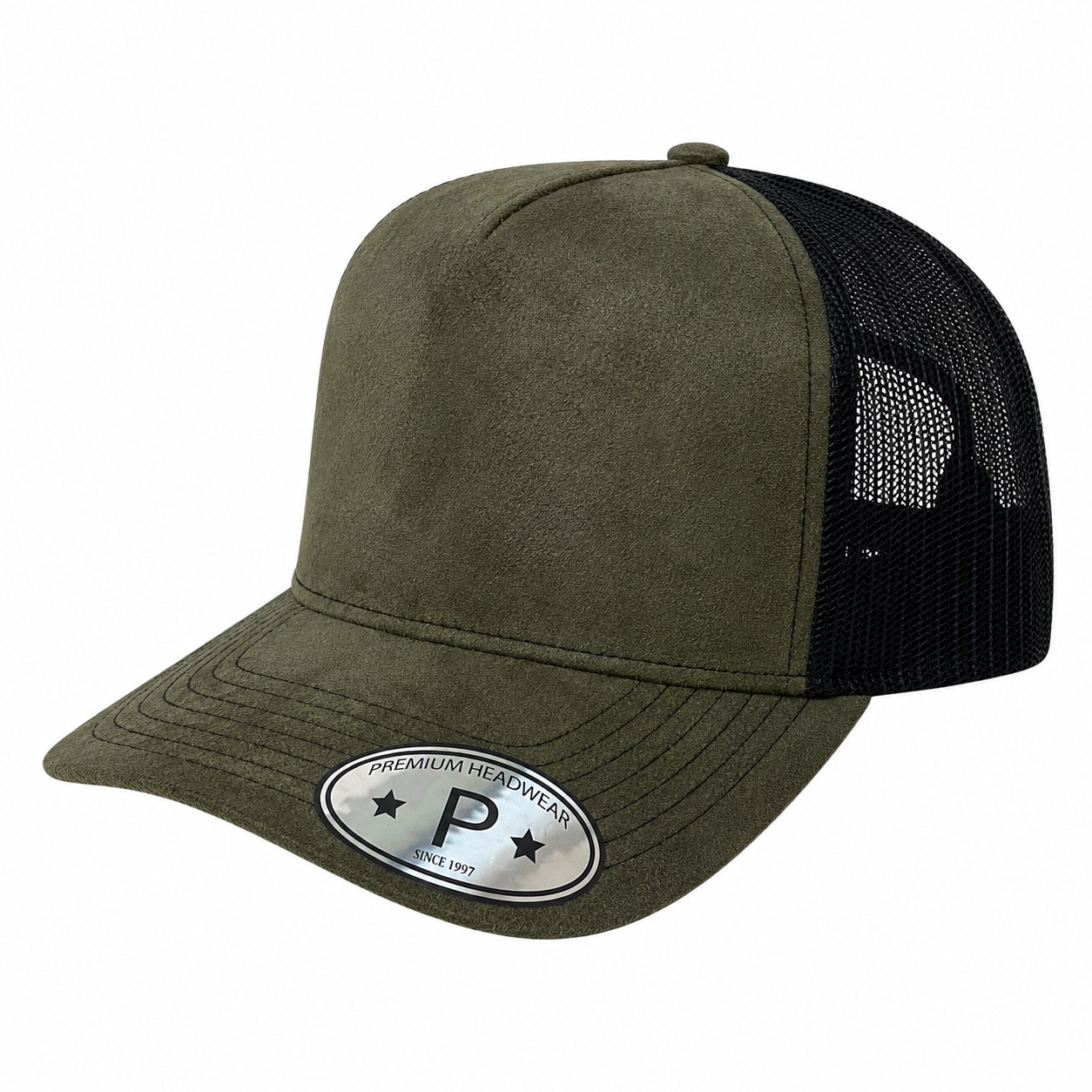 5 Panel Suede Front and Mesh Back Blank Snapback Cap #520 - Two Tone Grey Black wholesale blank hat