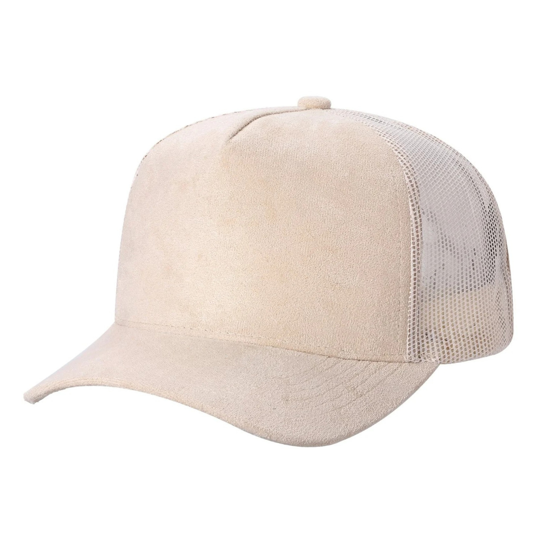 5 Panel Suede Front and Mesh Back Blank Snapback Cap #520 - Black wholesale blank hat