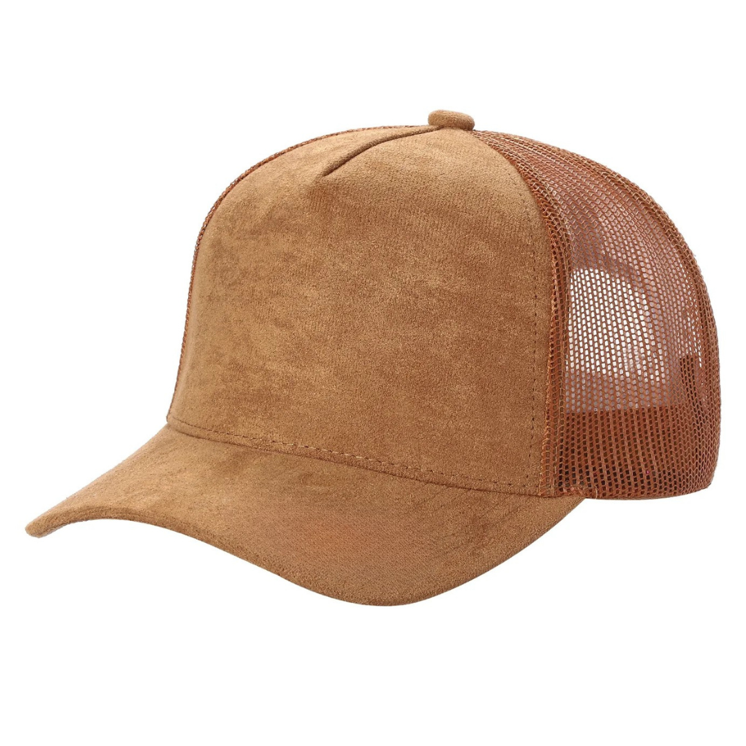 5 Panel Suede Front and Mesh Back Blank Snapback Cap #520 - Black wholesale blank hat