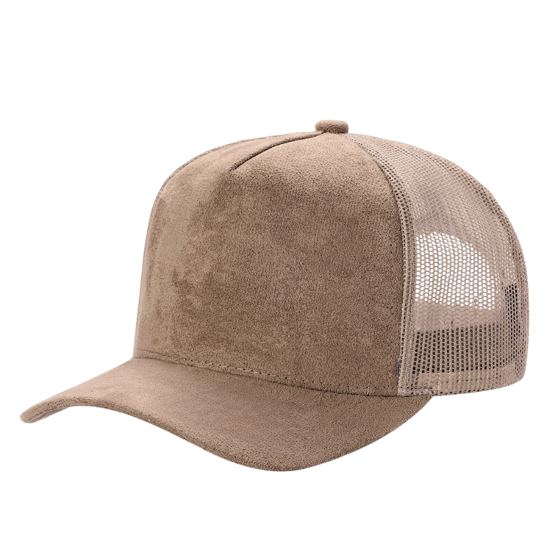 5 Panel Suede Front and Mesh Back Blank Snapback Cap #520 - Light Brown wholesale blank hat