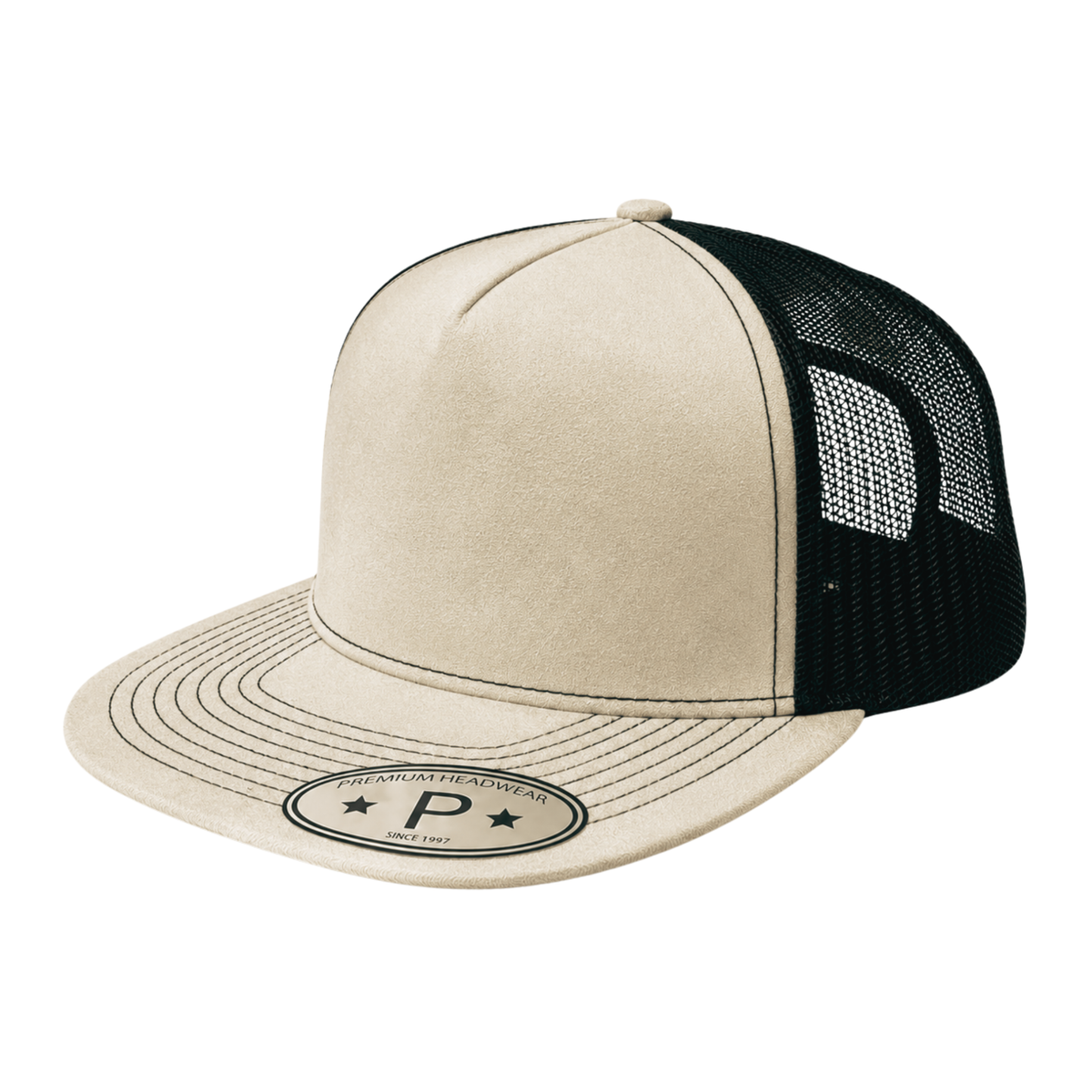5 Panel Suede Front Mesh Back Flat Bill Snapback Cap #5PFM-SUEDE