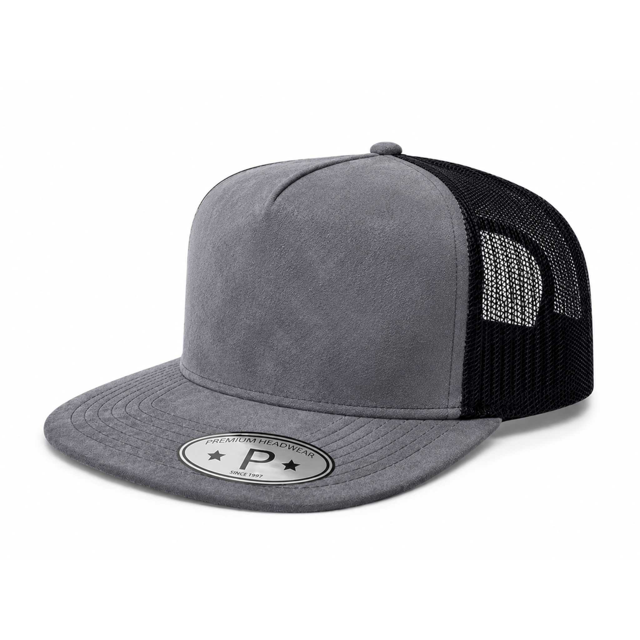 Procap #521 Grey / Black suede front mesh back flat bill snapback cap - wholesale blank hat