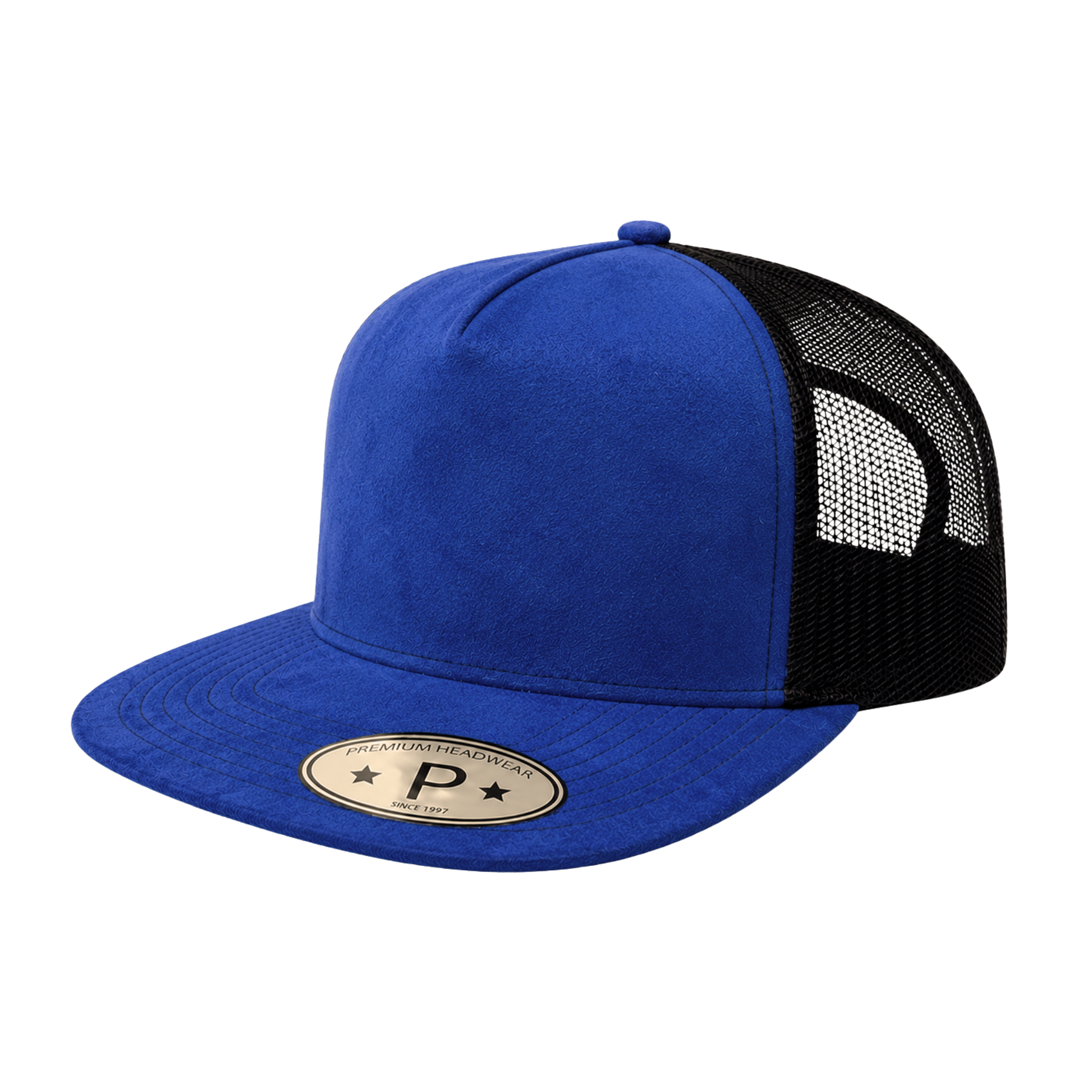 Procap #521 Royal / Black suede front mesh back flat bill snapback cap - wholesale blank hat