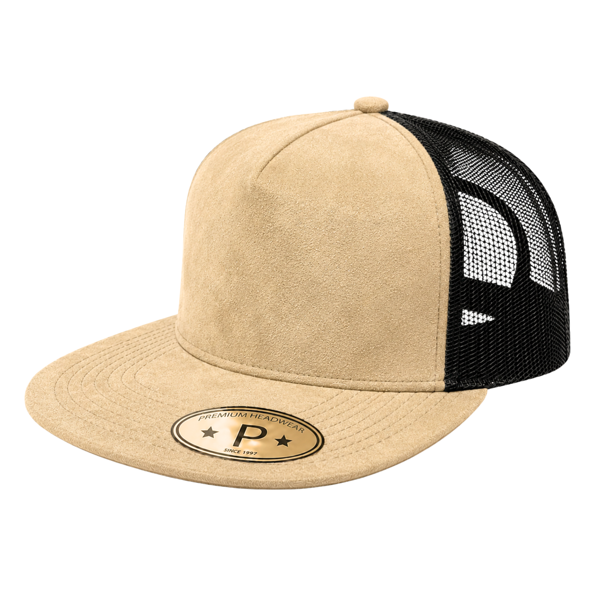 Procap #521 Taupe / Black suede front mesh back flat bill snapback cap - wholesale blank hat