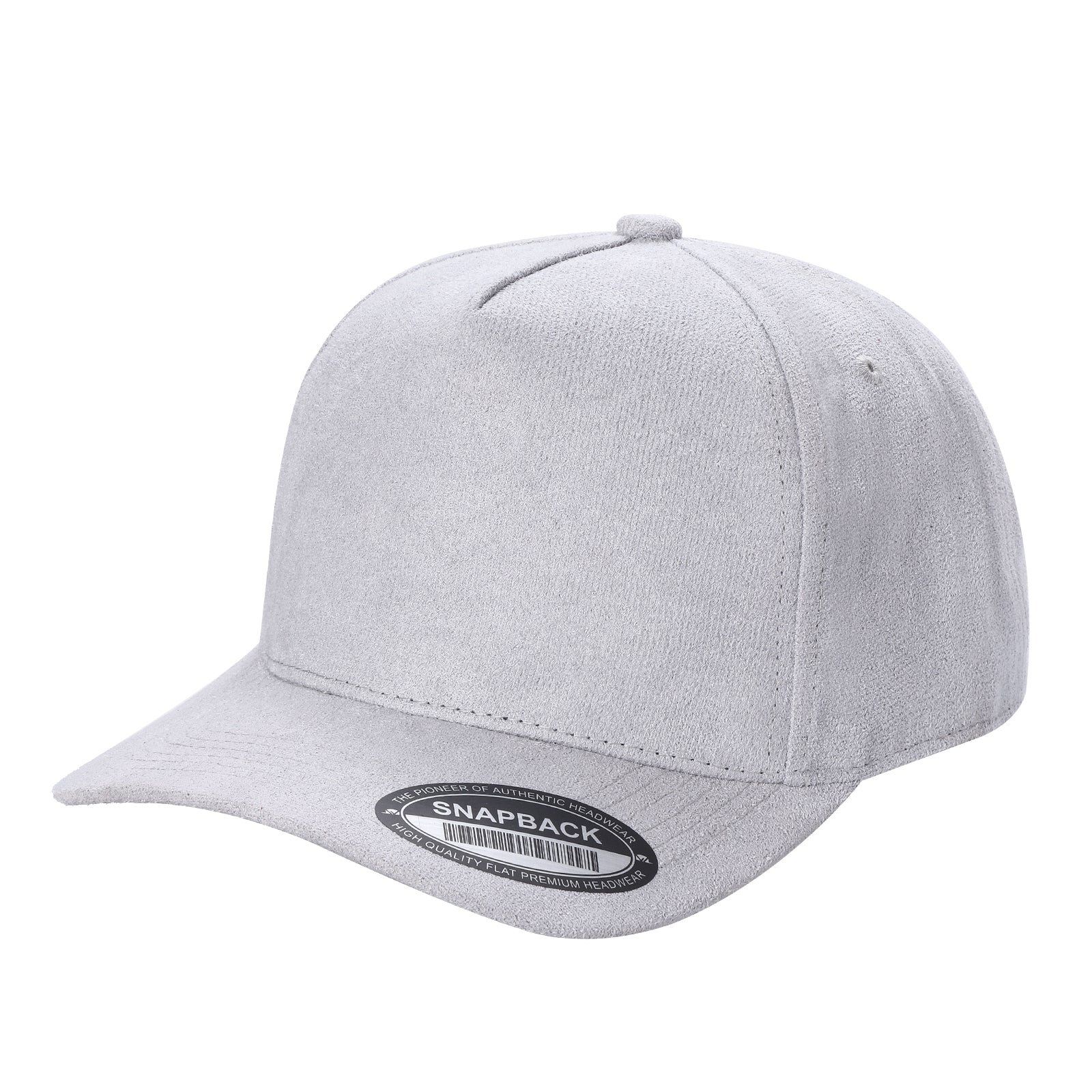 522 5 Panel Suede Snapback Cap Light Grey