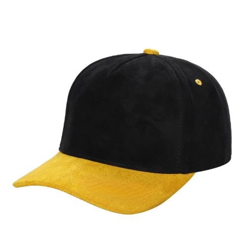522 5 Panel Suede Snapback Cap Black Gold