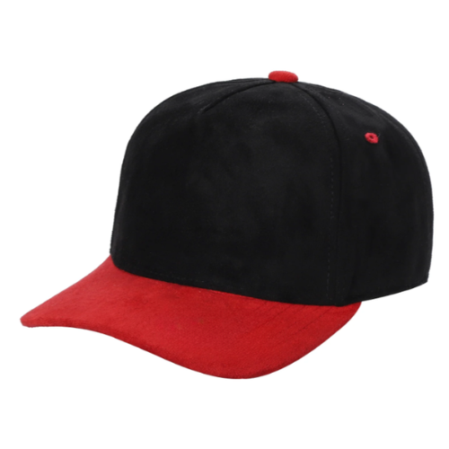 522 5 Panel Suede Snapback Cap Black Red
