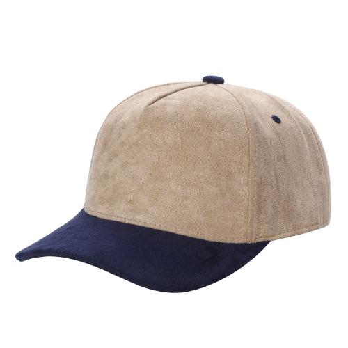 522 5 Panel Suede Snapback Cap Khaki Navy