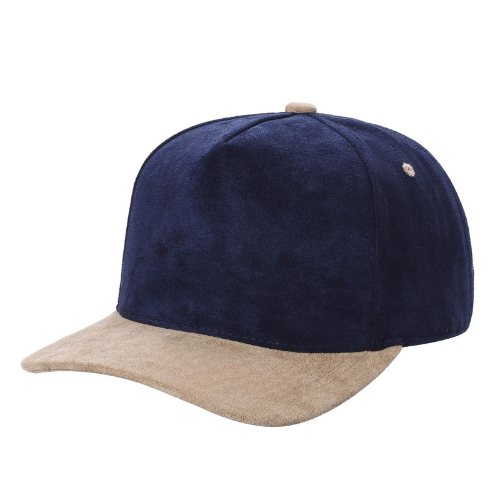 522 5 Panel Suede Snapback Cap Navy Khaki