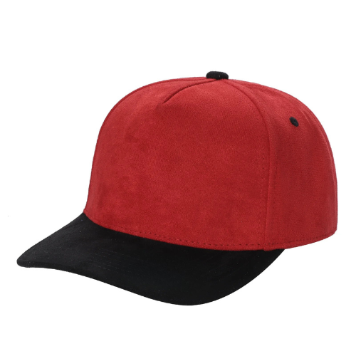 522 5 Panel Suede Snapback Cap Red Black