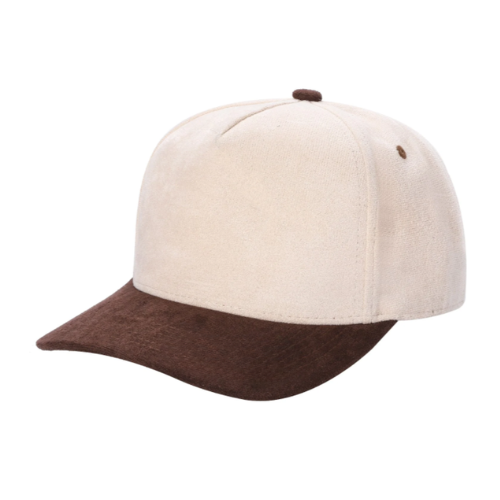 522 5 Panel Suede Snapback Cap Tan Brown