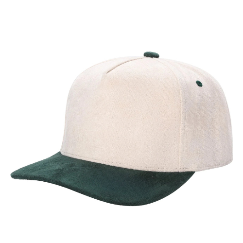 522 5 Panel Suede Snapback Cap Tan Dark Green