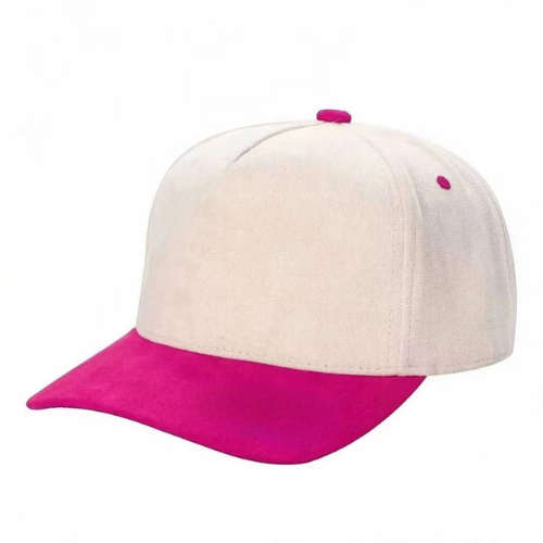 522 5 Panel Suede Snapback Cap Tan Hot Pink