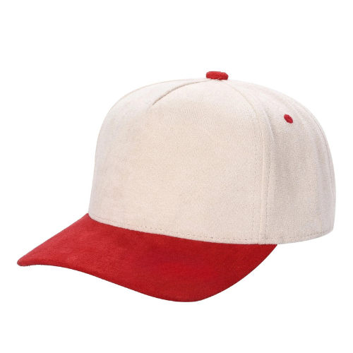 522 5 Panel Suede Snapback Cap Tan Red
