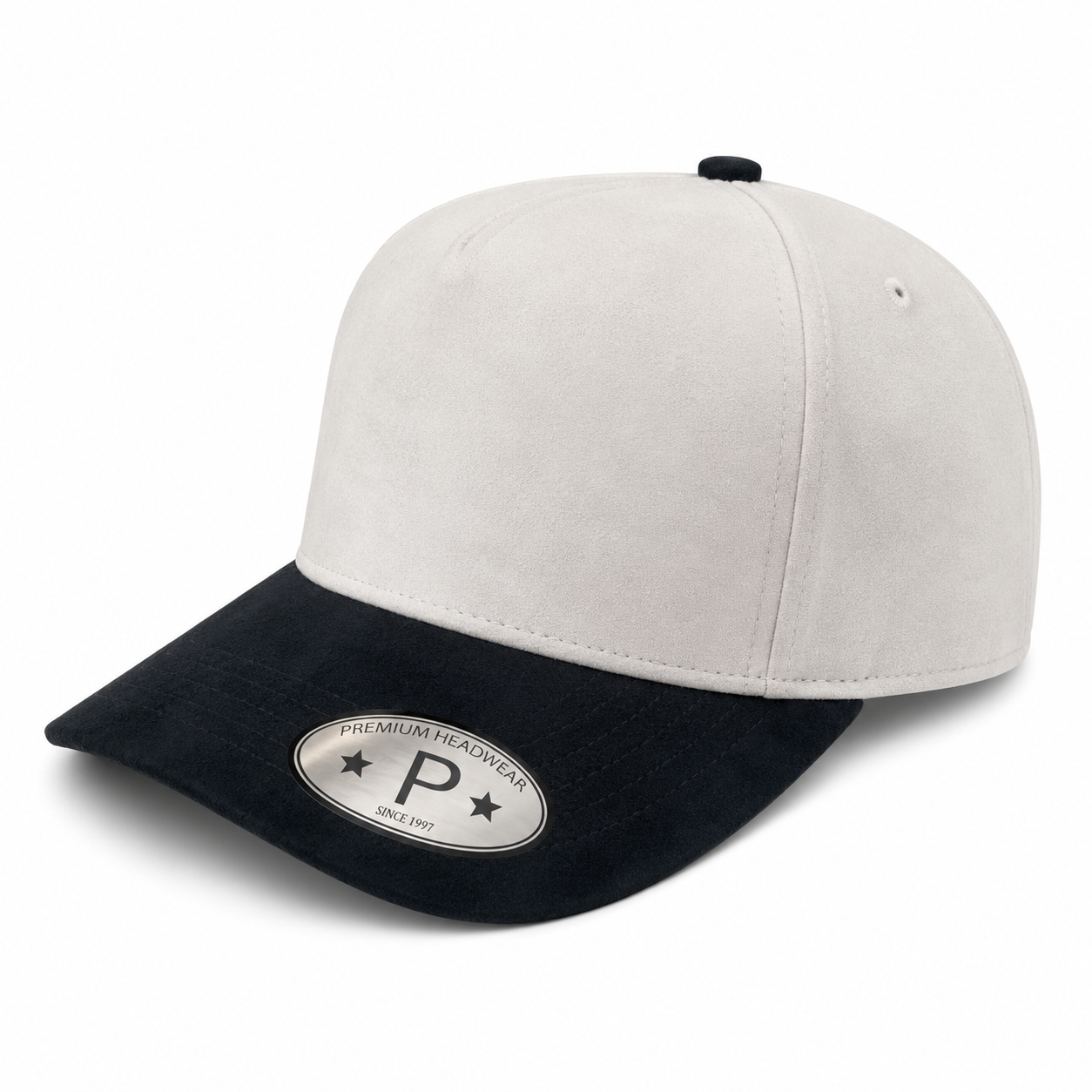 522 5 Panel Suede Snapback Cap White Black